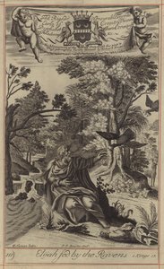 Elias fodret af ravnene (gravering) af English School
