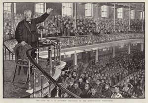 Den engelske baptistprædikant Charles Haddon Spurgeon prædiker ved Metropolitan Tabernacle, London (litho) af English School