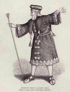 Den engelske skuespiller Edmund Kean i titelrollen i Shakespeares King Lear (litho) af English School