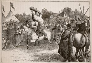 Engelsk munterhed i det fjortende århundrede: Tilting at the Quintain, illustration fra Cassells Illustrated History of England (sepiafoto) af English School