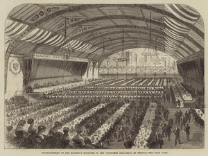 Underholdning af Hendes Majestæts præster i Frivillige Drill-Hall i Bristol (gravering) af English School