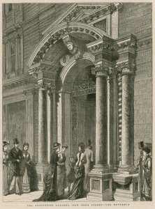 Indgangen til The Grosvenor Gallery, New Bond Street, London af English School