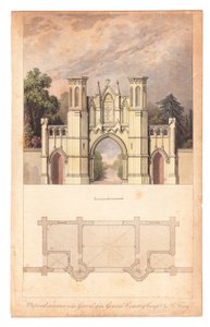 Indgang til Highgate Cemetery udgivet af The Lady Magazine, omkring 1839. af English School