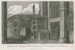 Indgang til Montague Close og en del af St Savios Church, Southwark, Surrey af English School