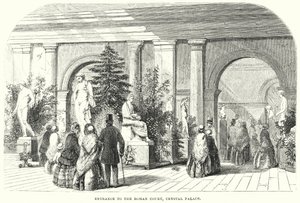 Indgang til den romerske domstol, Crystal Palace (gravering) af English School