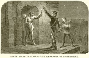 Ethan Allen kræver overgivelsen af Ticonderoga af English School