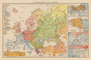 Etnografisk kort over Europa (farvelitografi) af English School
