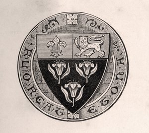 Eton-skjold lagt over roundel med skolemotto, illustration fra Memoirs of Eminent Etonians, af Sir Edward Creasy udgivet London 1876 af English School