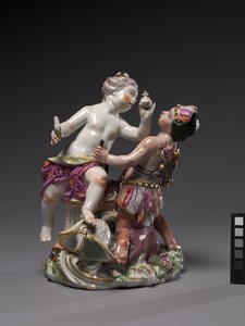 Europa og Amerika, fremstillet af Chelsea Porcelain Factory, ca. 1760 af English School
