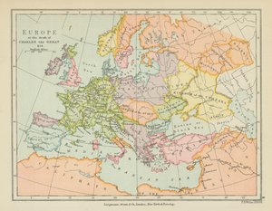 Europa ved Karl den Stores død (farvelitografi) af English School