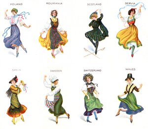 Europæiske dansere, cigaretkort, 1915 (se også 473602) af English School