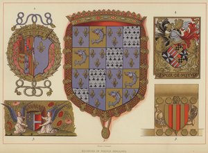 Eksempler på fransk heraldik (farve litho) af English School