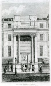Exeter Hall, Strand, London fra Gentlemans Magazine af English School