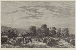 Udstilling af moderne britisk kunst, en majsmark, aften (gravering) af English School
