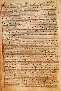 F.154v middelalderlig musiknotation (litho) af English School
