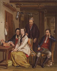 Familie derhjemme (farve litho) af English School