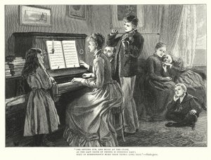 Familie, der spiller musik sammen (gravering) af English School