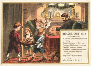 Familie forbereder sig til jul, julekort af English School
