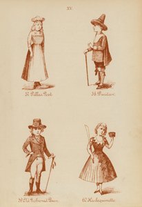 Udklædningstøj: Pillar Post, Puritan, Old Fashioned Bean, Harlequinette (litho) af English School