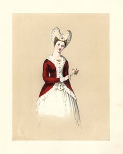 Muoti Henrik V:n ja VI:n hallituskaudella, kuvitus teoksesta "Brittiläisten naisten puvut William I:n ajoilta kuningatar Victorian valtakuntaan" af English School