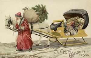 Julemanden trækker en slæde med gaver af English School