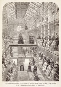 Kvindelige straffefanger på arbejde under den stille time i Brixton Prison, fra The Criminal Prisons of London og Scenes of Prison Life af Henry Mayhew (1812-87) og John Binny, 1860 af English School