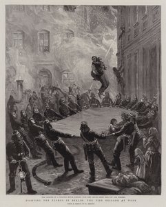 Kampf gegen die Flammen in Berlin, die Feuerwehr im Einsatz (Gravur) von English School