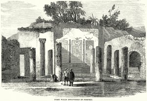 De første mure opdaget i Pompeji (gravering) af English School