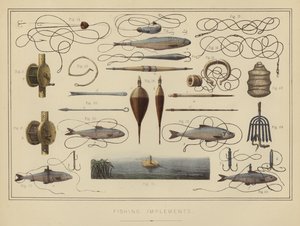 Fiskeredskaber (farve litho) af English School