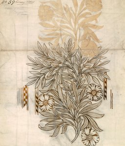 Blomstertekstildesign til Morris og Co. (wc & blyant på papir) af English School
