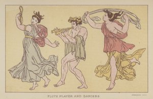 Fløjtespiller og dansere (farvelitografi) af English School