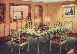 Formel spisestue (farve litho) af English School