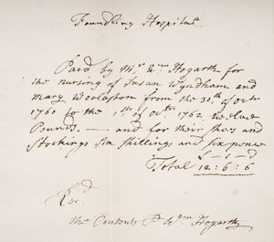 Kvittering fra Foundling Hospital, underskrevet af William Hogarth af English School