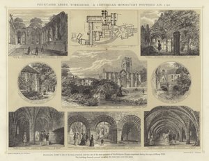 Fountains Abbey, Yorkshire, et cistercienserkloster grundlagt 1132 e.Kr af English School