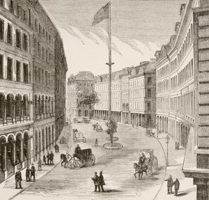 Franklin Street, Boston, Massachusetts 1870-luvulla (litho) af English School
