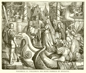 Frederik II byder sin brud Isabella af England velkommen af English School