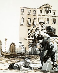 Frederick Rolfe klatrer ud af en kanal i Venedig af English School