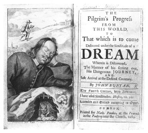 Frontispiz von The Pilgrims Progress von John Bunyan (1628-88) veröffentlicht 1680 von English School