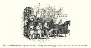 Begravelse af kong Richard II, der viser hans voksbillede (gravering) af English School