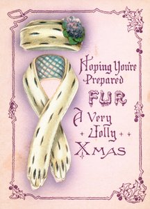 Pelshue og tørklæde, julekort af English School