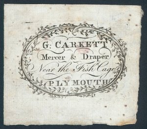 G Carkett, mercer og draper, handelskort af English School