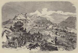 Garibaldis tropper i lejr ved Castro Giovanni (kobberstik) af English School