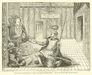 Gascoigne überreicht Königin Elizabeth ein Buch