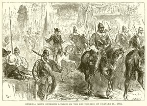 General Monk zieht bei der Restauration von Karl II. in London ein, 1660 von English School