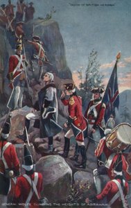 General Wolfe klatrer op i Abrahams højder, Quebec, 1759 af English School
