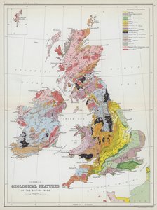 Generelle geologiske træk på de britiske øer (farvelitografi) af English School