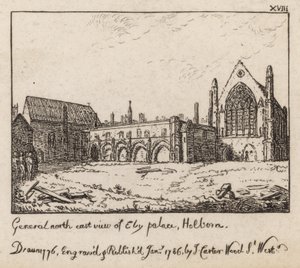 Generel nordøst udsigt over Ely Place, Holborn af English School