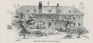 Generel udsigt over Grey Coat Hospital fra haven af English School