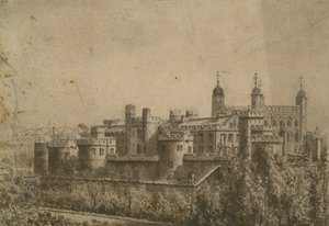 Generel udsigt over Tower of London (wc på papir) af English School