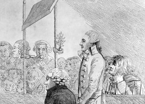 George Barrington hentet fra livet under sin retssag i Old Bailey fredag den 17. september af English School